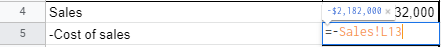 Cell linking in Google Sheets