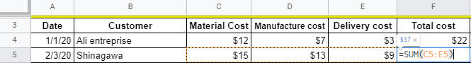 Total cost calculation with Google Sheets