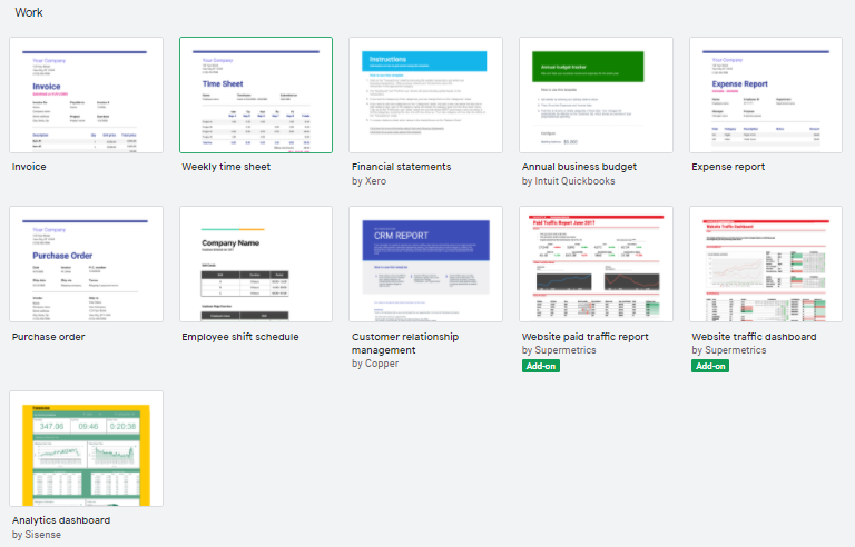 Work templates in Google Sheets